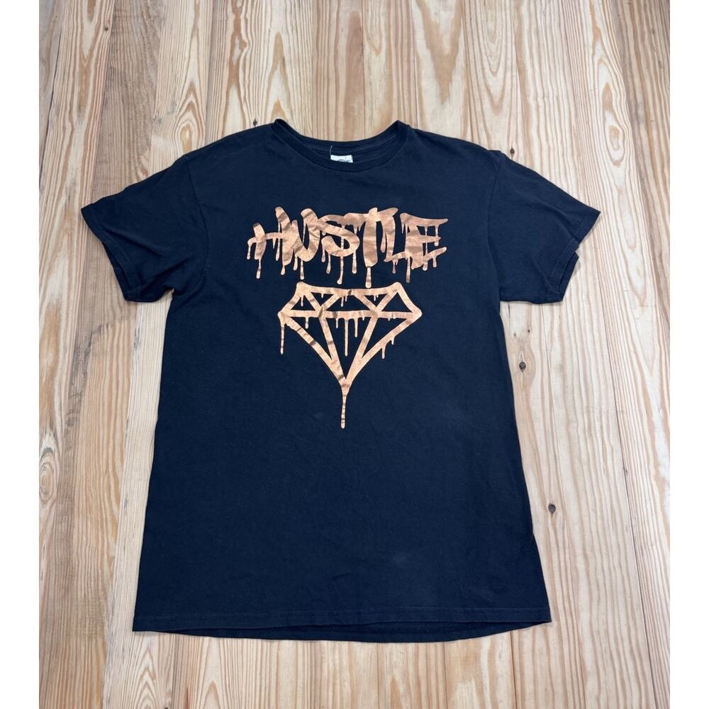 Hustle Delta Shirt Men's Medium Black Orange Graphic Crew Neck Short Sleeve
